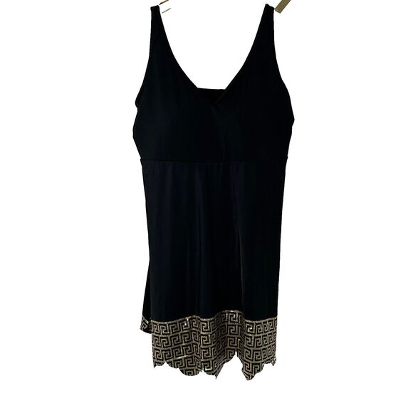 Swimsuits For All Swim Dress Size 24 Black Metallic Gold Greek Print Scallop - Picture 1 of 10